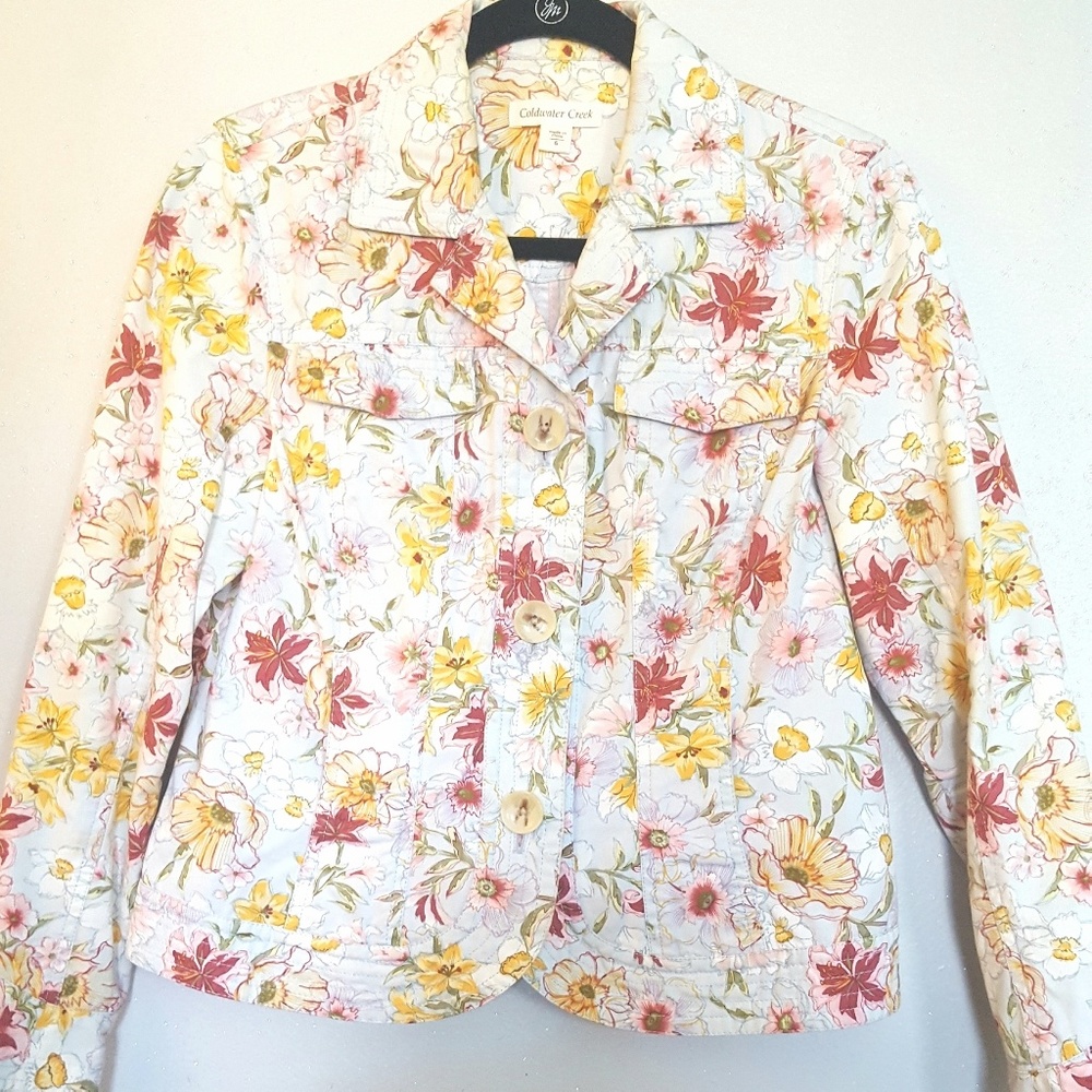 Coldwater Creek Floral Print Denim Jacket